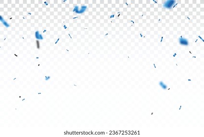 Blue confetti and ribbon, isolated on transparent background