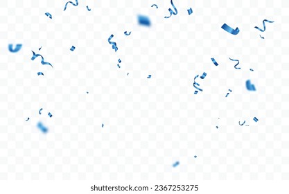 Blue confetti and ribbon, isolated on transparent background