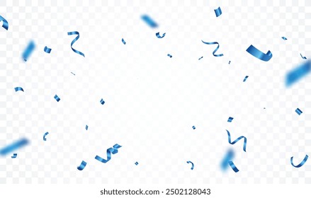Blue confetti and ribbon, isolated on transparent background