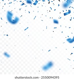 Blue confetti and ribbon, isolated on transparent background