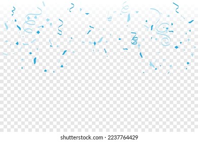 Blue Confetti And Ribbon On Transparent Background. Congratulations Banner. Celebration Event. Birthday. Argentina Flags color concept. Vector Illustration