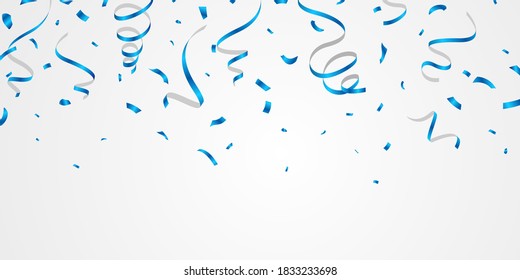 blue confetti and ribbons. Celebration background