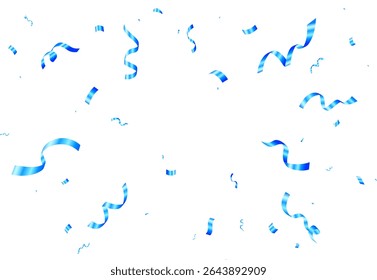 Blue confetti and ribbons falling Isolated on white background.  Carnival confetti isolated on white background. Celebration decoration.