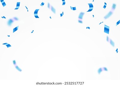 Blue confetti. Shiny ribbons falling on abstract background. Design template for party celebration and birthday banner background, confetti,
