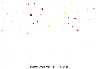Blue Confetti Space. Red Starry Isolated. Purple Stars Isolated. Coral Vector Anniversary. Pink Pattern Invitation. Yellow Texture Card. Celebration Anniversary. Party Festive.