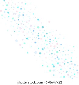 Blue Confetti stars. Scatter diagonal gradient on white background made of blue confetti stars. Vector illustration.