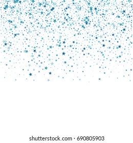 Blue Confetti stars. Scatter top gradient on white background made of blue confetti stars. Vector illustration.