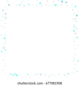 Blue Confetti stars. Scattered frame on white background made of blue confetti stars.Vector illustration.