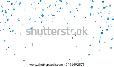 Blue confetti template. Shiny ribbons falling on background. Design template for party, celebration and birthday.