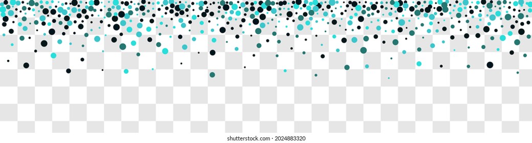 Blue Confetti Transparent Vector Panoramic Transparent Background. Flying Circle Banner. FallingFestive Shine Texture. Turquoise Polka Independence Card.