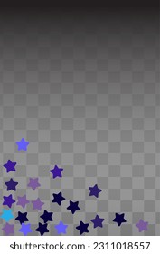 Fondo transparente negro del vector de confetti azul. Ilustración de la luz de las estrellas oscuras. Banner azul de constelación. Invitación brillante de Swirl.