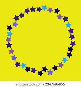 Blue Confetti Vector Blue Yellow Background. Bright Swirl Bridal Illustration. Star Isolated Card. Splash Holiday Postcard.