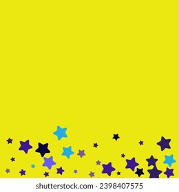 Blue Confetti Vector Blue Yellow Background. Dark Splash Paper Texture. Stars Art Card. Starfall Festive Design.