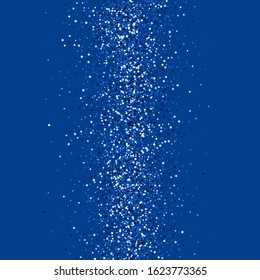 Blue Confetti Xmas Vector Background. Abstract Sky Wallpaper. Magic Glow Background. Silver Graphic Galaxy Illustration.