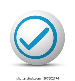 Blue Confirm icon on sphere on white background