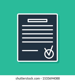 Blue Confirmed document and check mark icon isolated on green background. Checklist icon. Business concept.  Vector Illustration