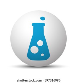Blue Conical Flask icon on sphere on white background