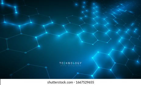 Blue connection hexagon technology cyberspace abstract vector background. Modern innovation speed communication technology business background. futuristic tech background.