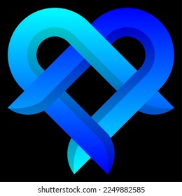 Blue connection logo vector isolated illustration. Heart shape connection vector for logo, icon, sign, symbol, design or decoration. Optical illusion blue love shape connection logo