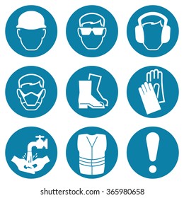 Blue construction and manufacturing Industry Health and Safety Icon collection isolated on white background