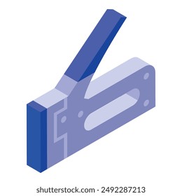 Blue construction stapler isometric illustration on white background depicting the concept of tools and construction