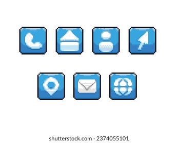 blue contact icon set in pixel art style