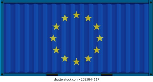 Blue container with EU flag symbolizing trade