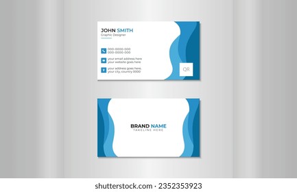 Blue contemporary creative business cards and name cards with a horizontal, clear, and tidy vector design are laid out in a rectangular format.
