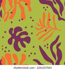 Blue Continuous Nature Beautiful Plant Element Vector. Orange Repeated Color Isolated Blossom Artwork Background. Pink Repetitive Abstract Flora Leaves Texture.