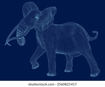 Blue contour of an African elephant with tusks. Vector illustration