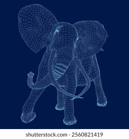 Blue contour of an African elephant with tusks. Vector illustration