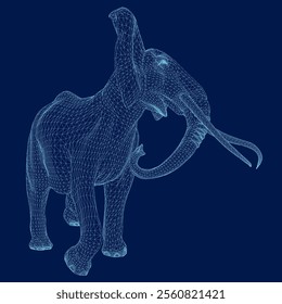 Blue contour of an African elephant with tusks. Vector illustration