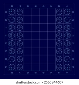 Blue contour chess board. Vector illustration