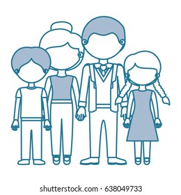 blue contour with color sections faceless family group in casual suit vector illustration
