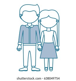 blue contour with color sections faceless couple in formal suit taken hands vector illustration