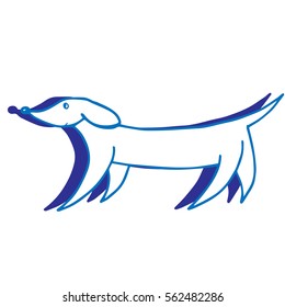 Blue contour dog with shadow. Hand drawn dachshund for kids prints, clothes, scrapbooking, design, manufacturing, posters, interior.