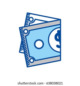 blue contour of folded bill in two parts vector illustration