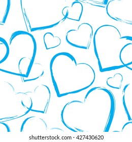 Blue contour hearts randomly placed on the white background. Vector illustration in EPS8 format.