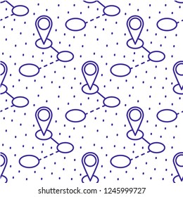 Blue contours of flat smartphones, geotaggings and maps on a white background. 