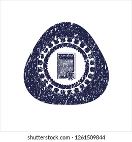 Blue contract icon inside distress grunge stamp
