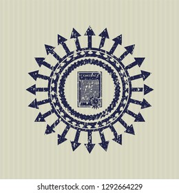 Blue contract icon inside distress grunge seal