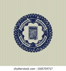 Blue contract icon inside distress grunge style stamp