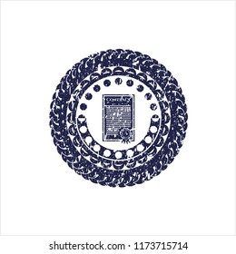 Blue contract icon inside distressed with rubber seal texture