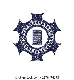 Blue contract icon inside rubber stamp