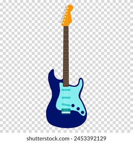 Blaue und blaue Kontrastgitarre mit Armaturen, Stratocaster mit abgerundeten Kanten, flaches Design, schlichtes Bild, Cartoon-Stil. Konzept der Musikgruppe. Vektorgrafik Line-Symbol für Unternehmen und Werbung