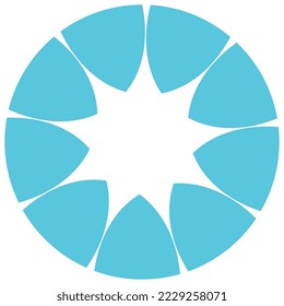 Blue convex triangles arranged in ring isolated on white background. Vector clipart.