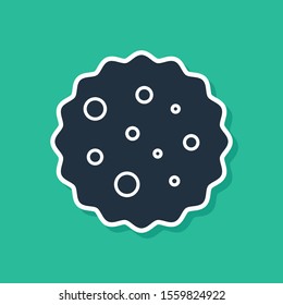 Blue Cookie or biscuit with chocolate icon isolated on green background.  Vector Illustration