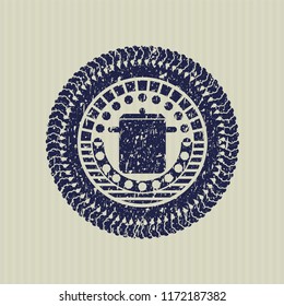 Blue cooking pot icon inside distressed grunge seal