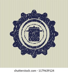 Blue cooking pot icon inside rubber grunge stamp