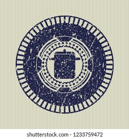 Blue cooking pot icon inside rubber grunge seal